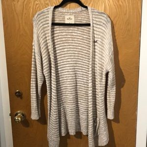 Beige, striped button up knit cardigan
